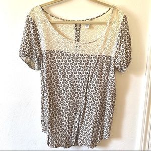 Lucky Brand Crochet and Jersey tee Size La…
